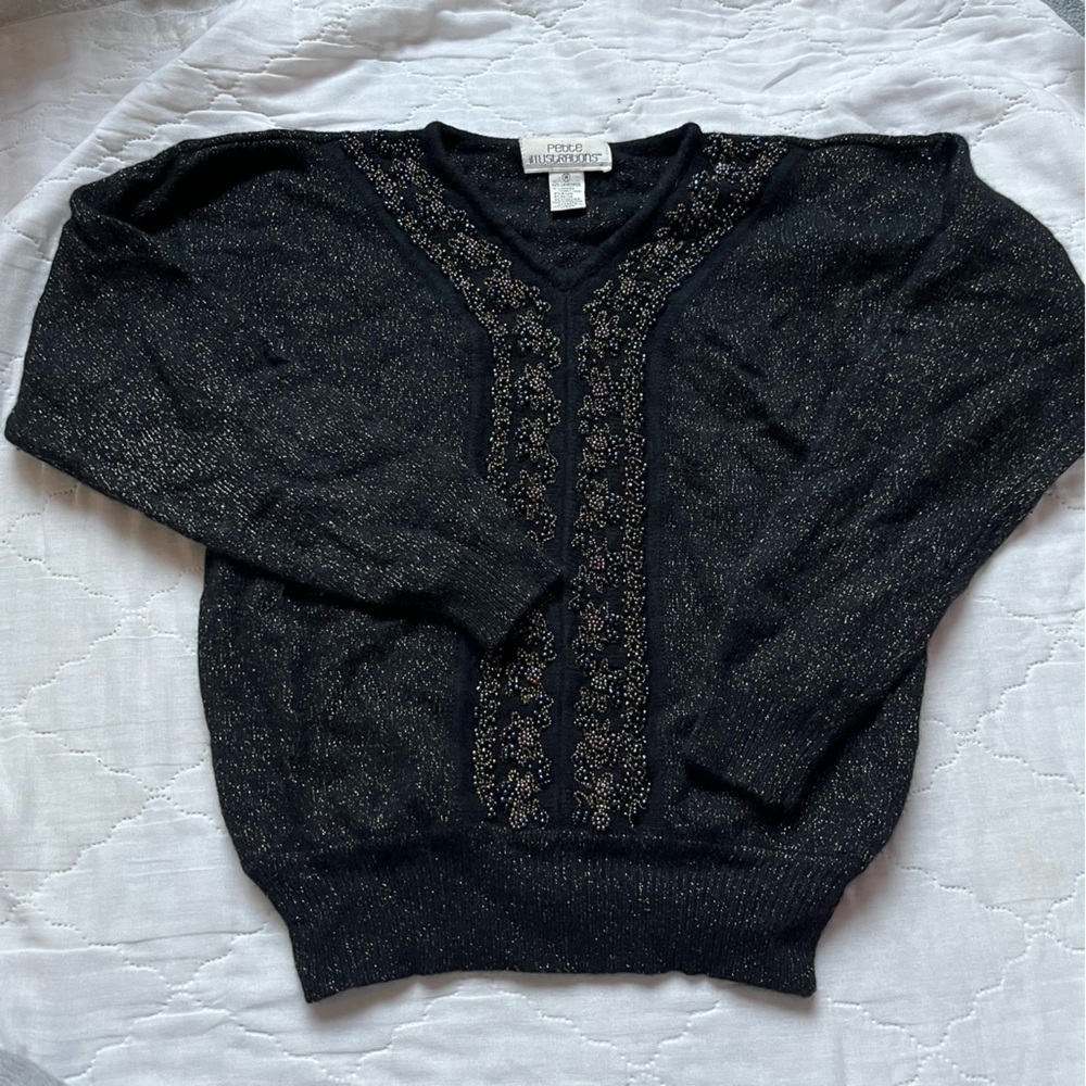 Black and Gold V-Neck Vintage Sweater